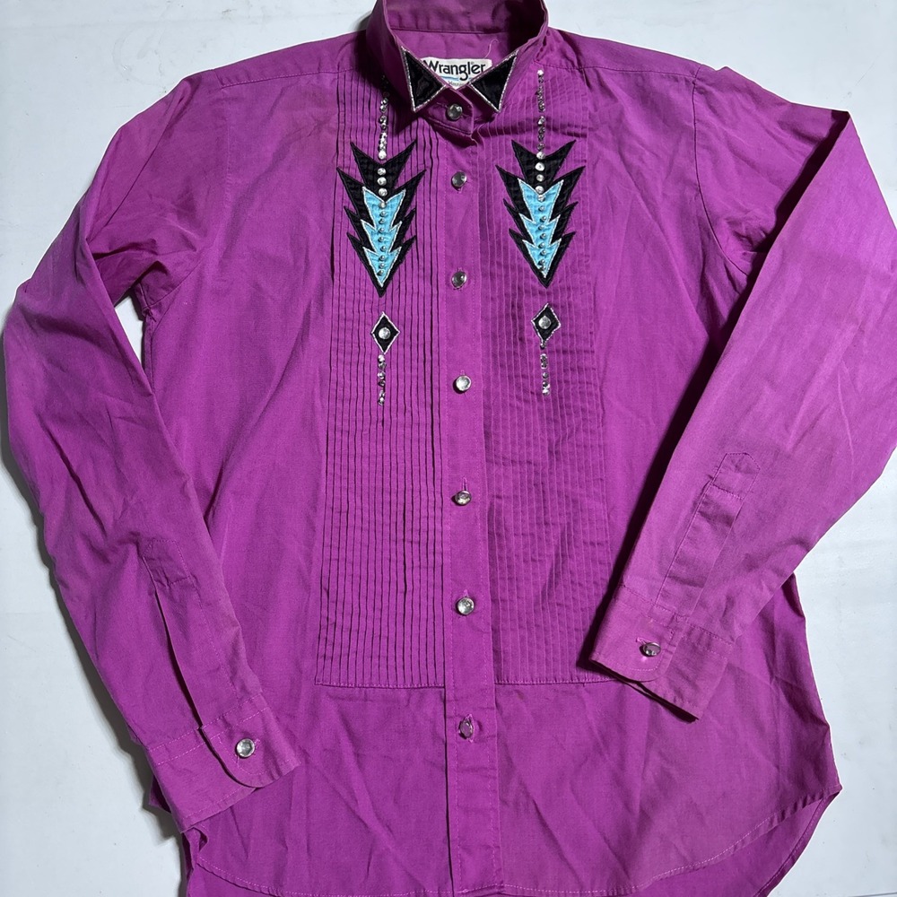 Wrangler Women's S Retro Cowgirl Western Shirt Long Sleeve Button Fuchsia